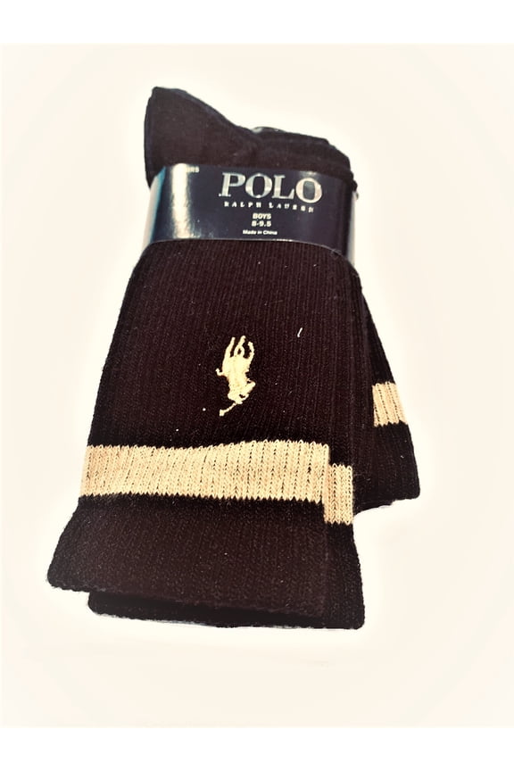 Boy's 3 Pairs/Pack Crew Socks, Shoe Size 13C-3Y, Black/Yellow Trim