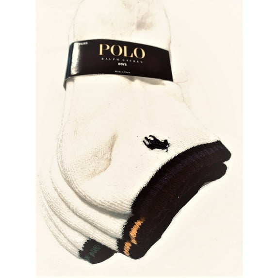 Polo Ralph Lauren Boy's 3 Pairs/Pack No Show Socks, Size 4-7, White