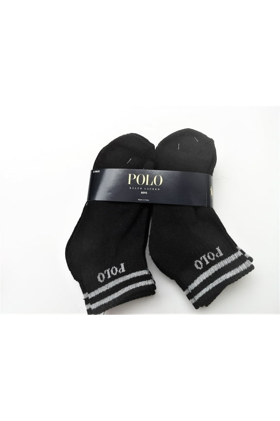 Boy's 6 Pairs/Pack Quarter Socks, Size 4-7, Black