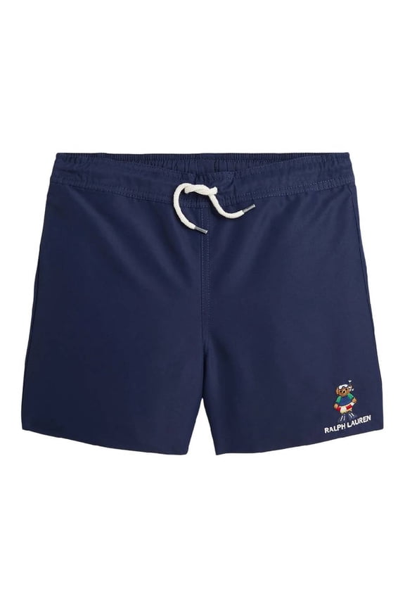 Boys Embroidered Logo Drawstring Swim Shorts, Size Medium
