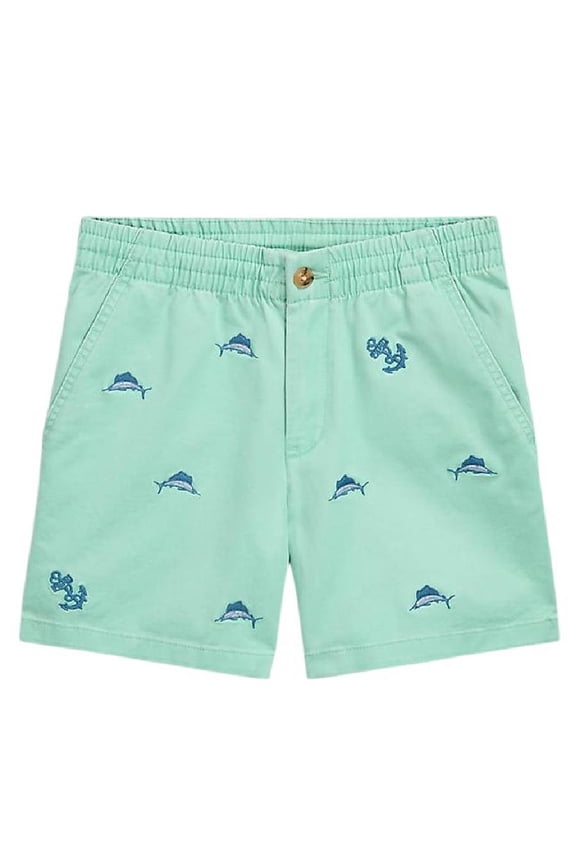 Boys Embroidered Pony Drawstring Cotton Shorts, Size 10Y