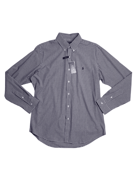 Classic Fit Gingham Button Down Poplin Shirt Blue White Medium
