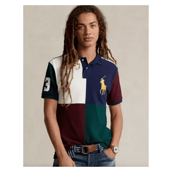Polo Ralph Lauren Classic Fit Mesh Polo Shirt, Navy Multi, 2LT