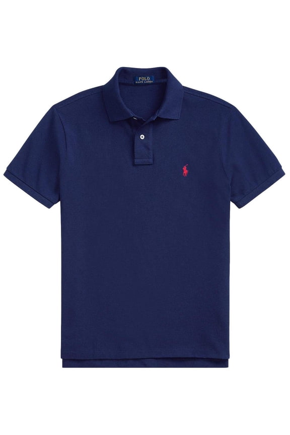 Classic Fit Mesh Pony Logo Polo Shirt (L, NavyRedPony)