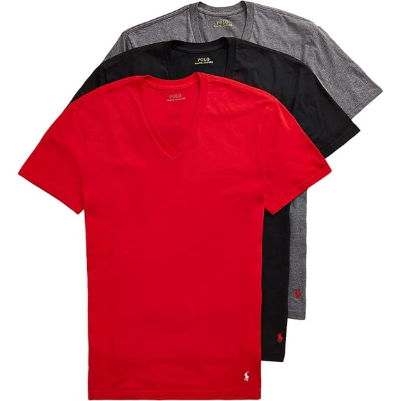 Polo Ralph Lauren Classic Fit Undershirt w/Wicking 3-Pack V-Necks Small Rl2000 Red/Fortress Grey Heather/Polo Black
