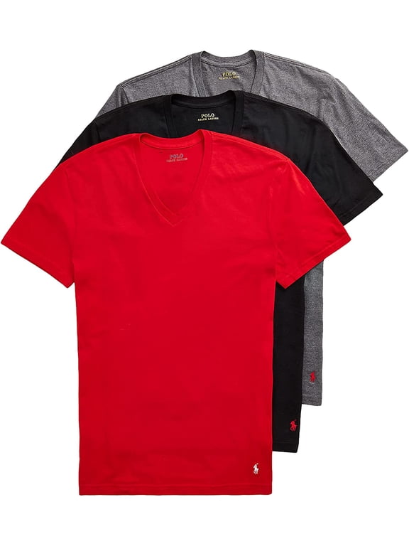 Classic Fit Undershirt w/Wicking 3-Pack V-Necks Small Rl2000 Red/Fortress Grey Heather/Polo Black