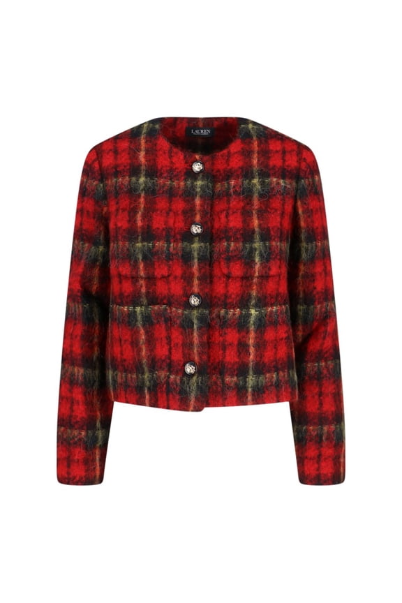 Cropped Red Plaid Tweed Jacket (Women's)