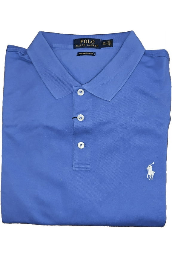 Custom-Slim Fit Solid Mesh Polo Shirt XXLarge (Scotts Blue)