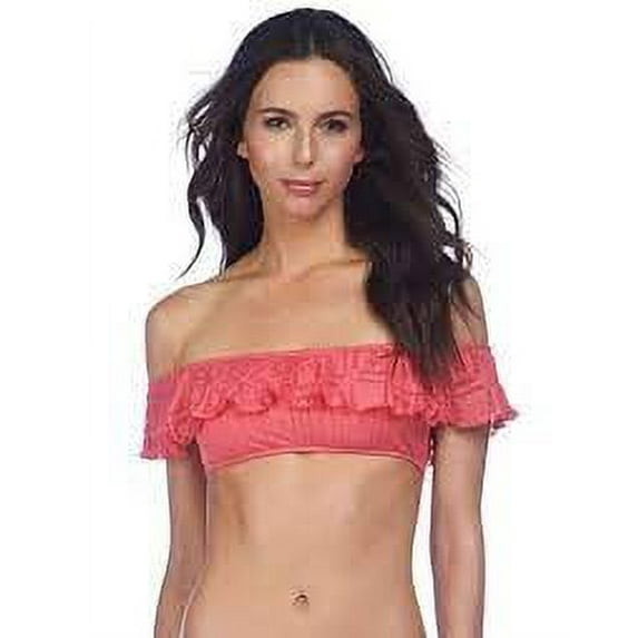 Polo Ralph Lauren DARK RED Ruffle Over the Shoulder Bikini Swim Top, US Large