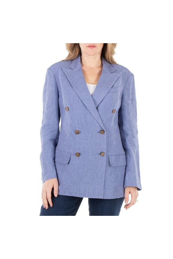 Delave Double-Breasted Linen Blazer, Size 4