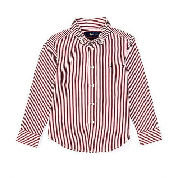 Polo Ralph Lauren EVENING POST RED Boys Striped Poplin Long Sleeve Shirt, US 4T