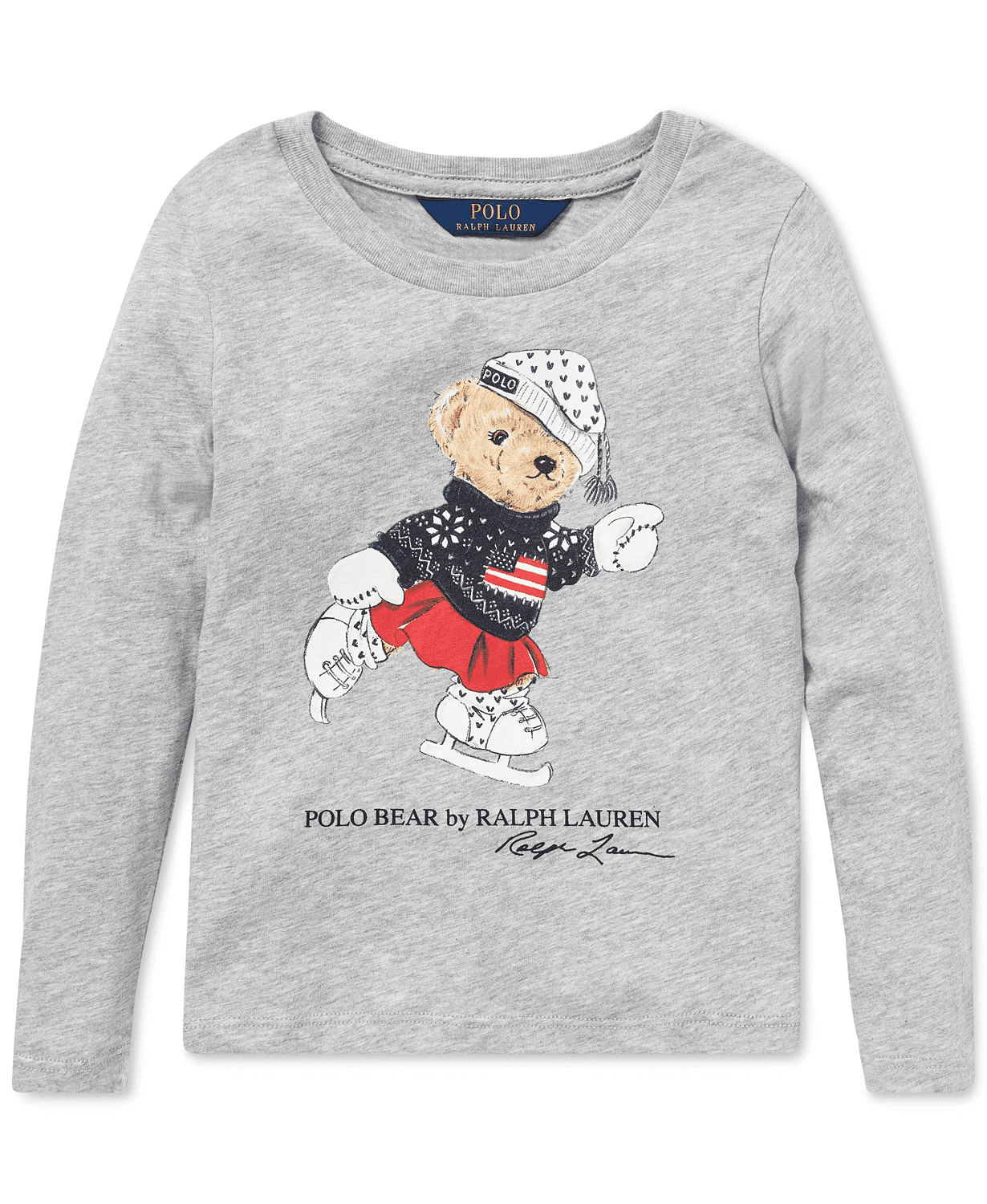Polo Ralph Lauren GREY Girls Crew Neck Ice Skating Polo Bear Tee 2