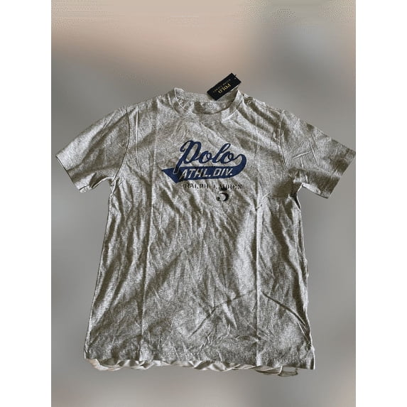 Polo Ralph Lauren GREY HEATHER Polo Athletics Logo Print Custom Fit T-Shirt Boy's, US Small (8)