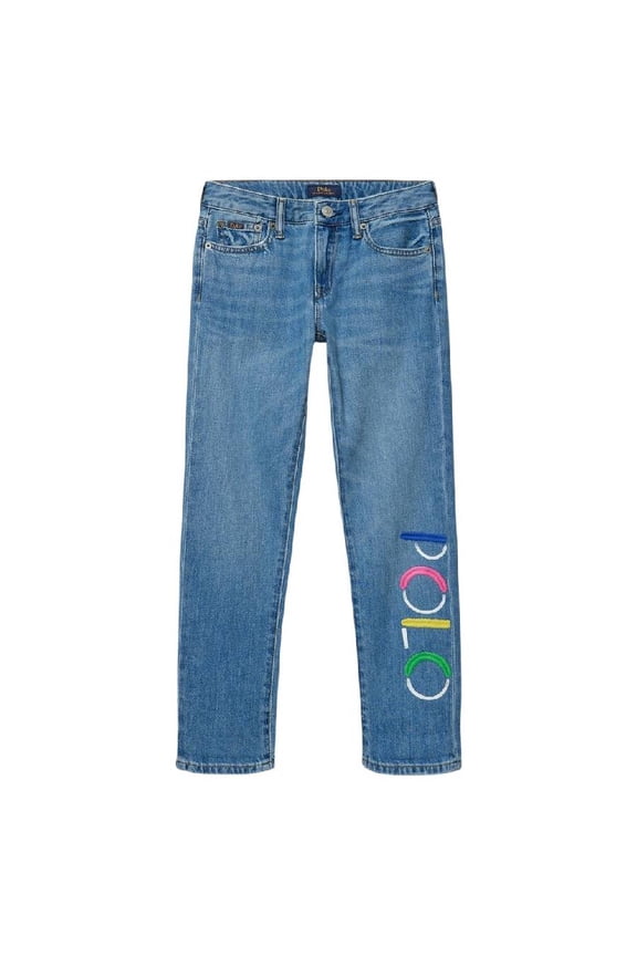 Girls Embroidered Logo Denim Jeans, Size 12Y