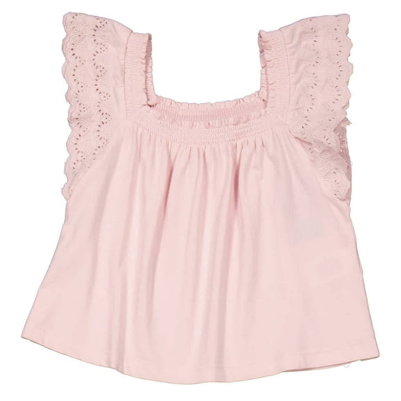 Polo Ralph Lauren Girls Hint Of Pink Eyelet-Embroidered Cotton Jersey Top, Size 5Y