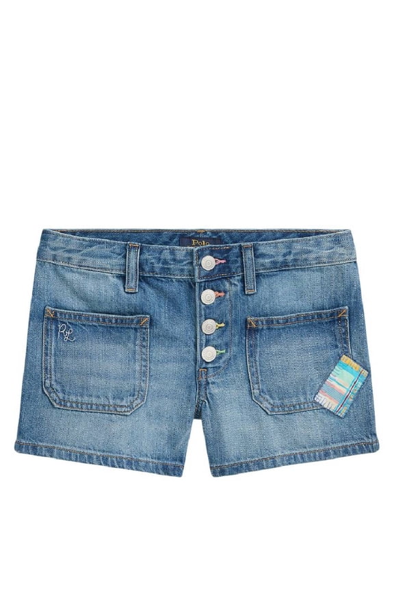 Girls Patch Cotton Denim Shorts, Size 10Y