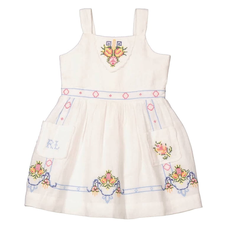 Polo Ralph Lauren Girls White Floral Embroidered Linen Dress, Size 6Y - Walmart.com Polo Ralph Lauren Girls White Floral Embroidered Linen Dress, Size 6Y - Walmart.com