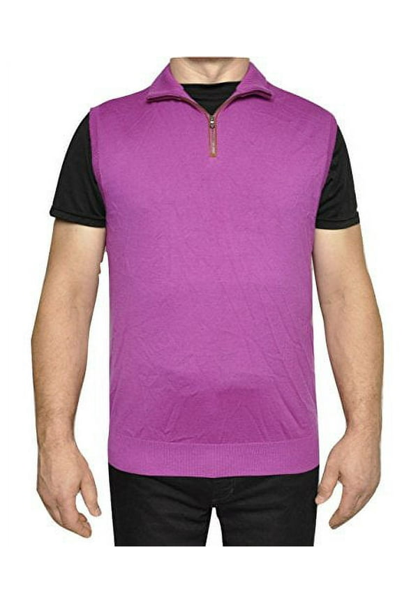 Golf Merino Wool Half Zip Mockneck Vest Sweater (Medium, Purple)