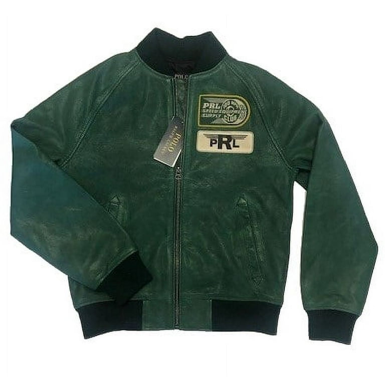 Polo Ralph Lauren Green Kids Leather Jacket, Large (14-16