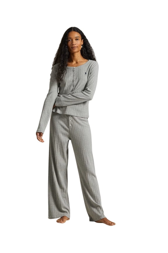 Henley Wide Leg Sleep Set - 4P0387 (Heather Grey, L)