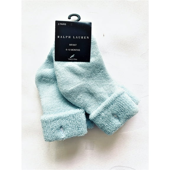 Polo Ralph Lauren Infant 2 Pairs/Pack Cotton Blend Quarter Socks, Size 6-12 Months, Blue