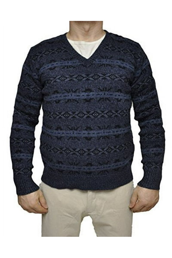 Intarsia Cotton/Tussah Silk/Linen Sweater Pullover Navy M