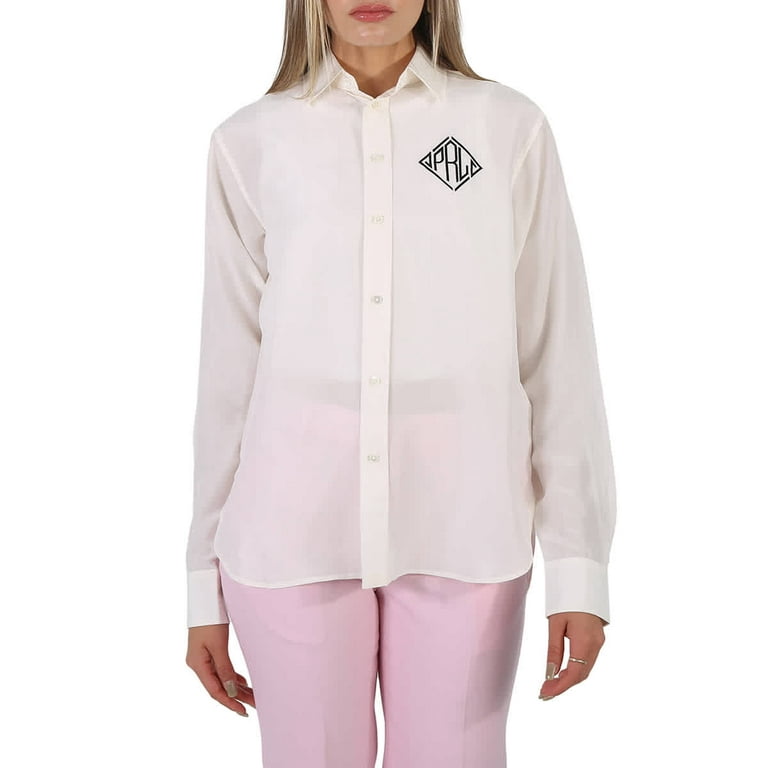 Polo Ralph Lauren Ladies White Silk Broadcloth Shirt, Brand Size 2 