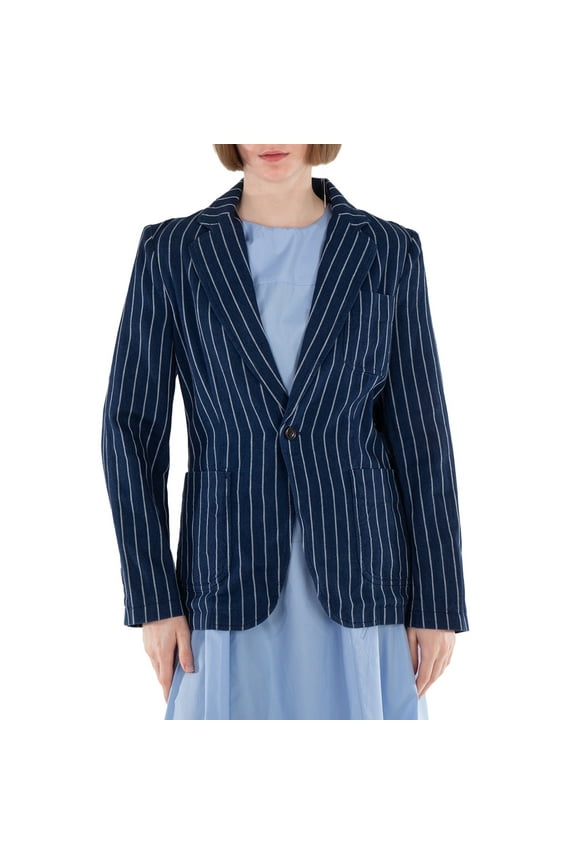 Linen-Cotton Pinstripe Blazer, Size 4