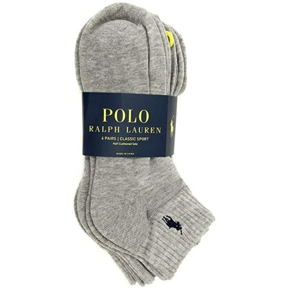 Polo Ralph Lauren Low Cut 6 Pairs Cushioned Socks, Sock Size 10-13, Grey