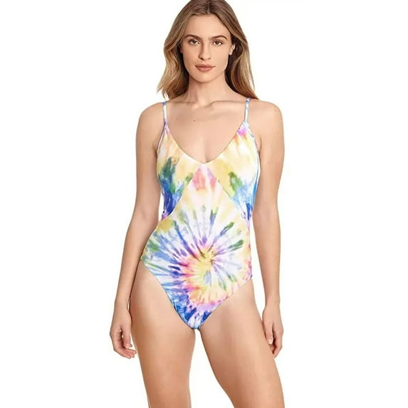 Polo Ralph Lauren MULTI Sprial Tie-Dye Lace Back One-Piece Swimsuit, US Medium