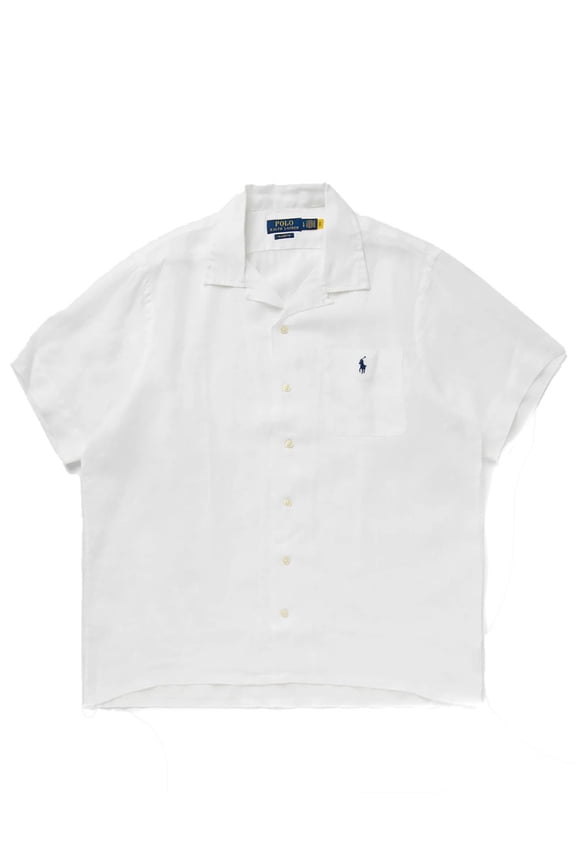 White Cotton Button-Up Short-Sleeve Shirt (Men's)