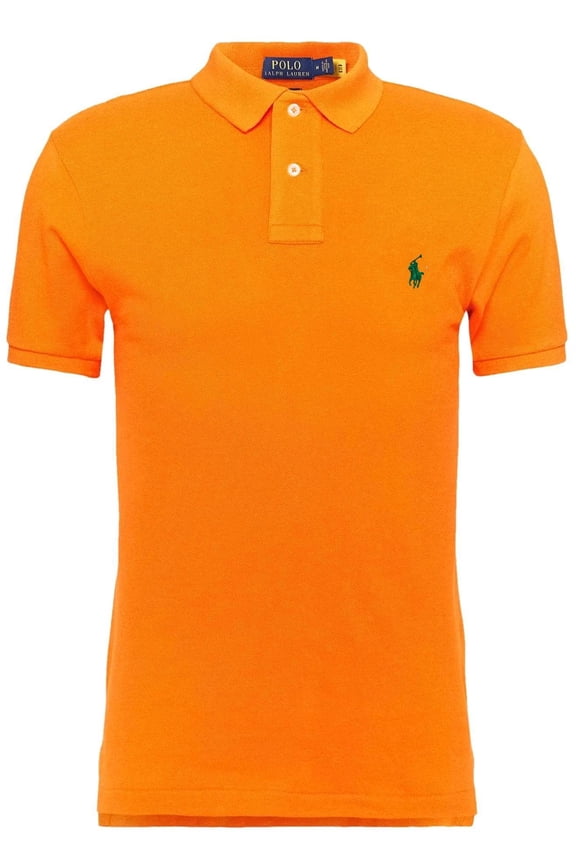 Men Custom Fit Mesh Pony Logo Shirt (L, SailingOrange)
