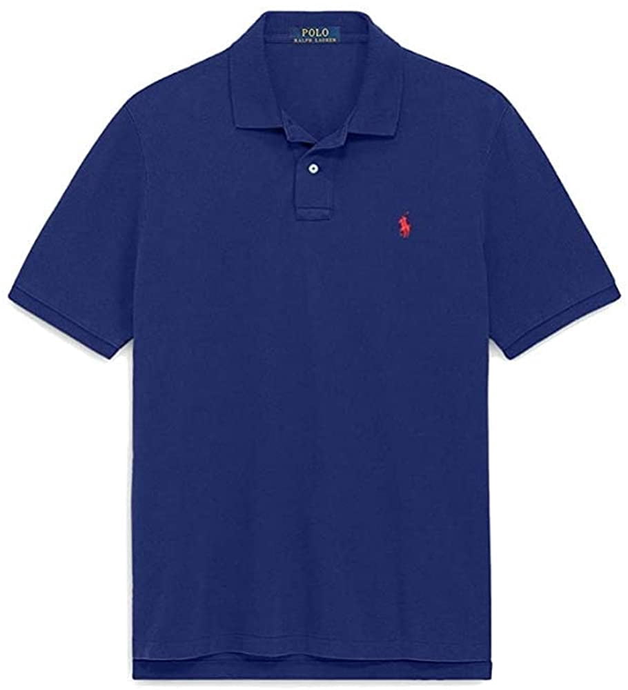 Polo Ralph Lauren Men Custom Fit Mesh Pony Logo Shirt,Navy, Red