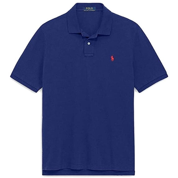 Polo Ralph Lauren Men Custom Fit Mesh Pony Logo Shirt,Navy, Red Pony,XL