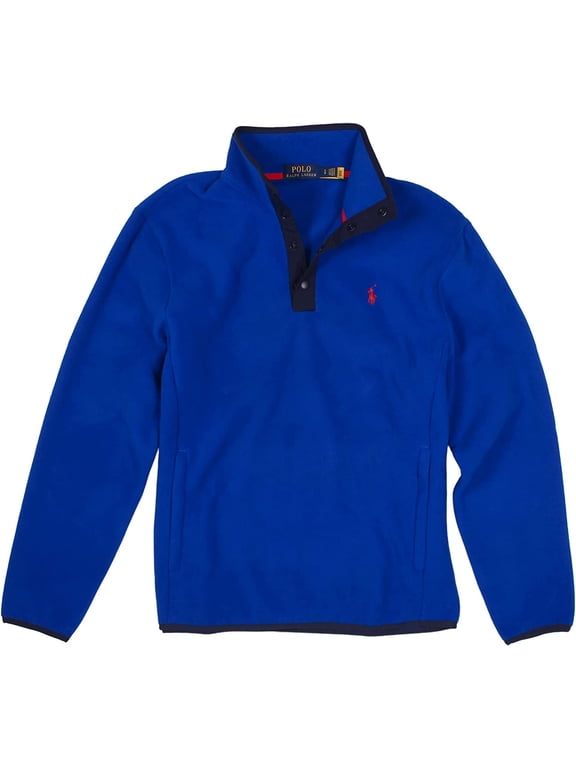 Men's 1/4 Snap Long Sleeve Jacket Fleece (Blue, XX-Large, 2XL)