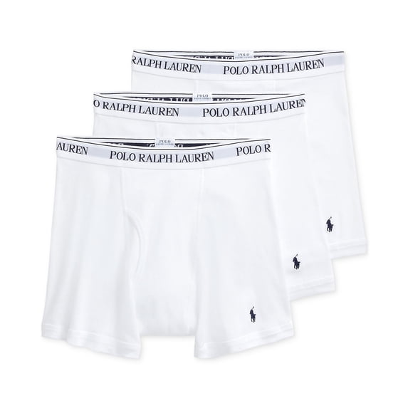 Polo Ralph Lauren Men's 3 Pack Classic Cotton Boxer Briefs (Small, White)