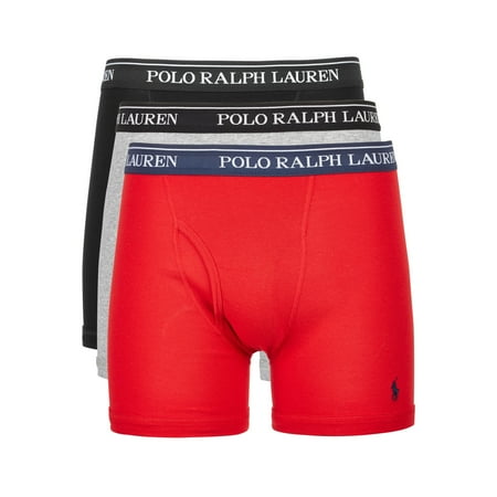 Polo Ralph Lauren Men's 3-Pack Cotton Boxer Briefs (Small, Black/Gray/Red)