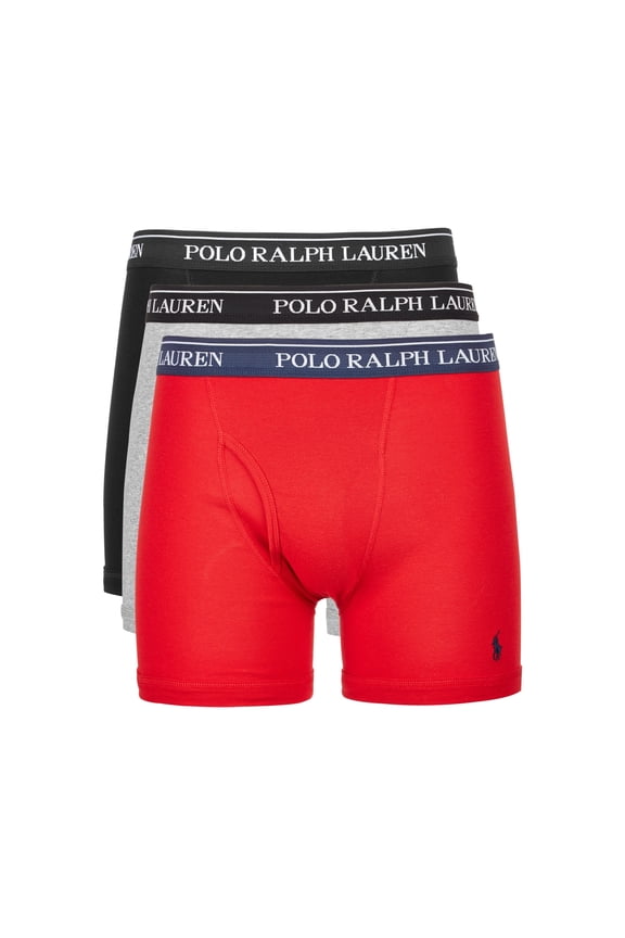 Polo Ralph Lauren Men's 3-Pack Cotton Boxer Briefs (Small, Black/Gray/Red)