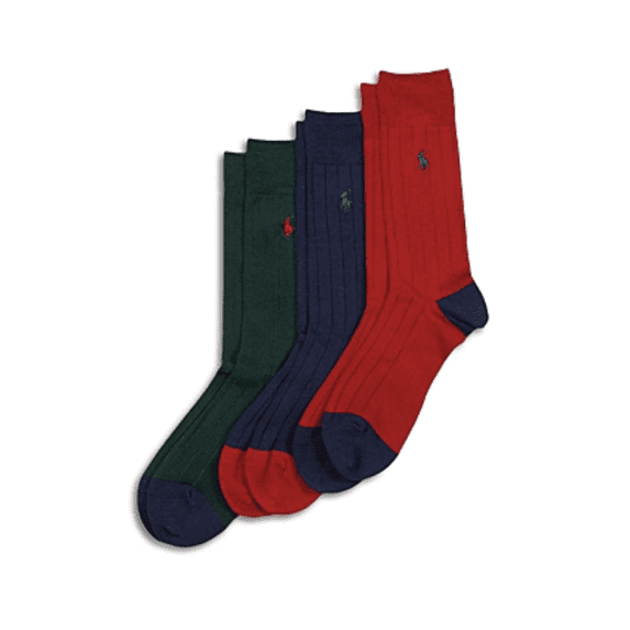Polo Ralph Lauren Men's 3-Pack Ribbed Contrast Crew Socks