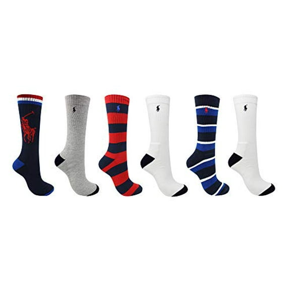 Polo Ralph Lauren Men's 6-Pack Americana Sport Crew Sock, Navy Assorted, 10-13