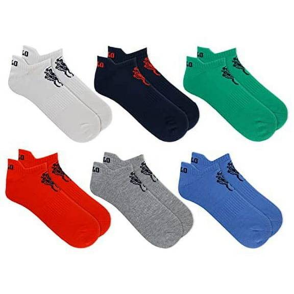 Polo Ralph Lauren Men's 6-Pack Big Pony Low Cut Ankle Sock, Assorted, 10-13