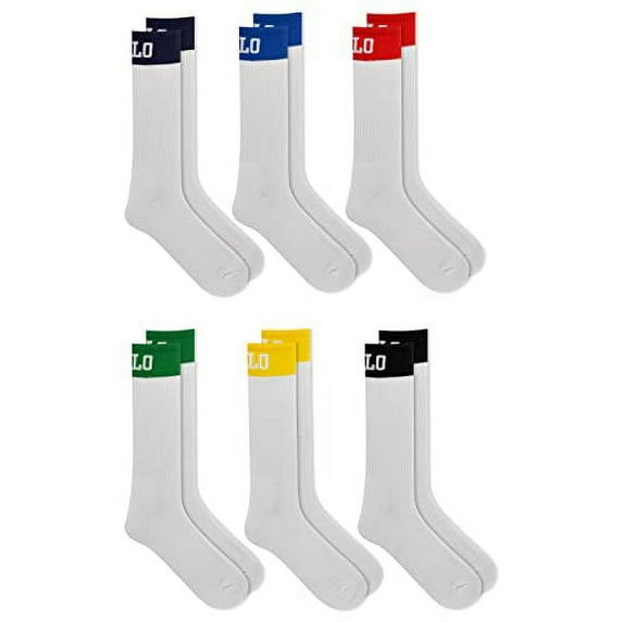 Polo Ralph Lauren Men's 6-Pack Colorblock Cuff Crew Sock, Assorted, 10-13