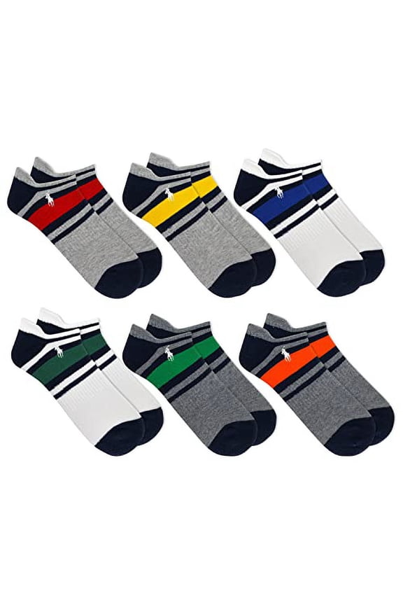 Men's 6-Pack Multi Stripe Low Cut Ankle Sock, Grey Assorted, 10-13