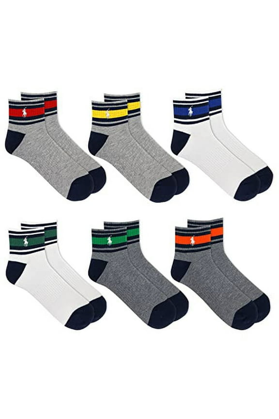 Men's 6-Pack Multi Stripe Quarter Sock, Grey Assorted, 10-13