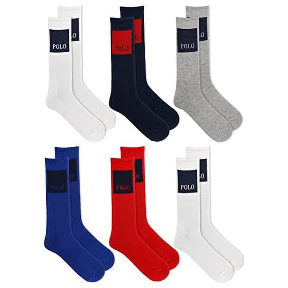 Polo Ralph Lauren Men's 6-Pack Square Logo Crew Sock, Assorted, 10-13