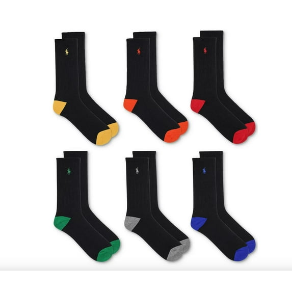 Polo Ralph Lauren Men's 6-Pk. Performance Colored Heel Toe Crew Socks
