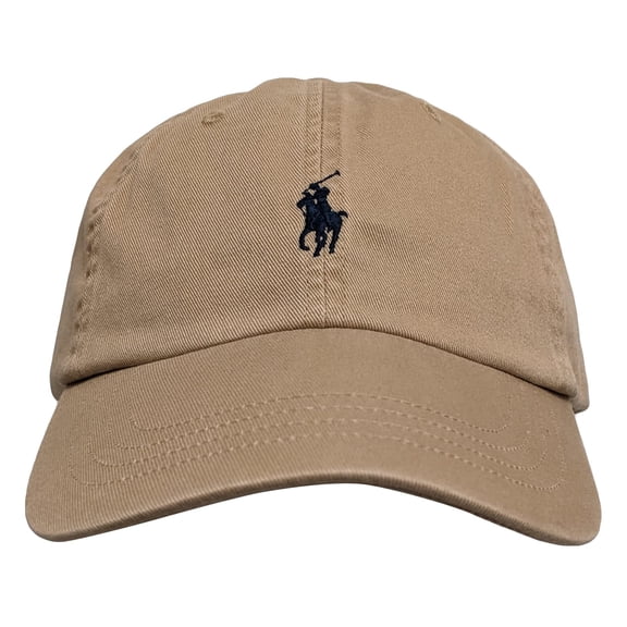 Polo Ralph Lauren Mens Polo Sports Pony Logo Hat Cap (One Size, Khaki (Black Pony))