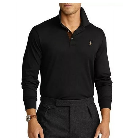 Polo Ralph Lauren Men's Big Soft Cotton Long-Sleeve Polo Shirt, Black 2XB