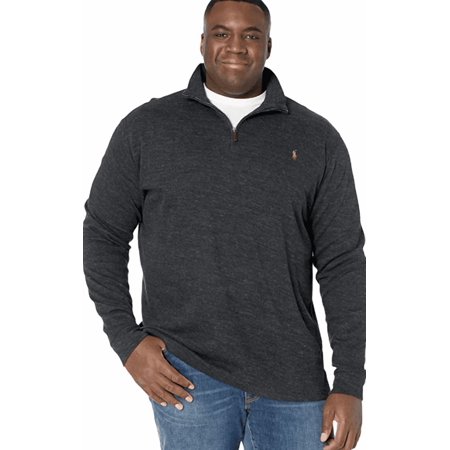 Polo Ralph Lauren Men's Big & Tall Black Heather Half Zip Mock Sweatshirt, 2XB