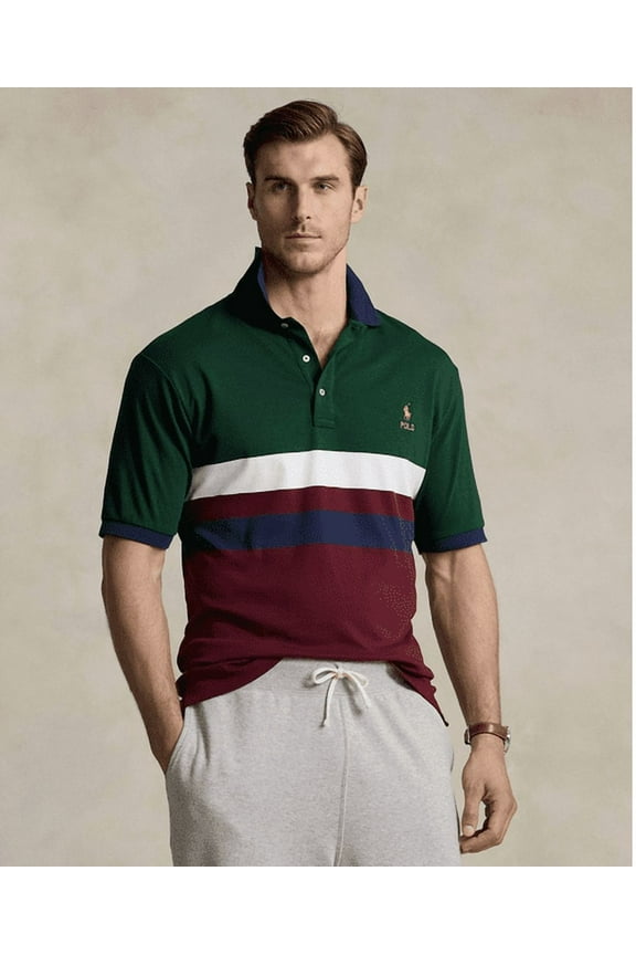 Men's Big & Tall Color-Blocked Soft Cotton Polo Shirt - Moss Agate Multi